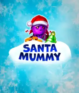  Discover the quirky "Santa Mummy" slot game by Belatra, showcasing a Santa-clad mummy decked out in festive holiday attire. This colorful image presents the mummy with a bright purple hue, wearing a Santa hat, against a backdrop of snowy blue and frosty snowflakes. The game's title, "Santa Mummy," is clearly shown in large, frost-like blue letters.